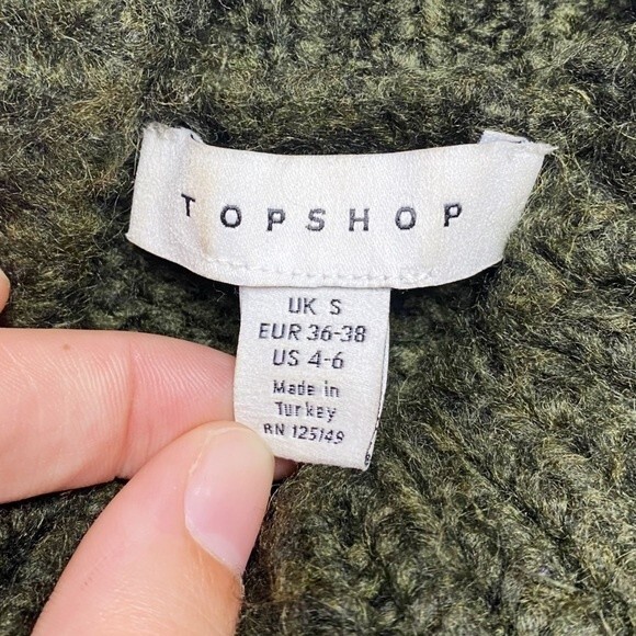 Topshop Green Turtleneck Sweater Chunky Ribbed Button Details Size 4-6 - Picture 4 of 8